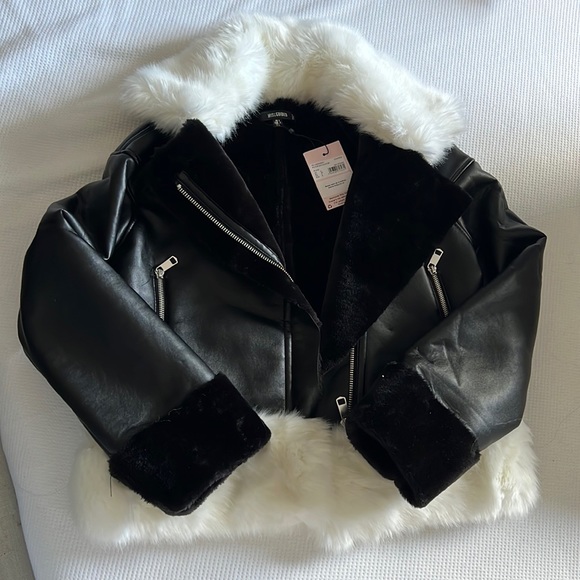 BNWT MISSGUIDED - faux fur and leather multi tone jacket - Picture 1 of 5